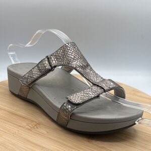 Vionic Pacific Ellie Slide Metallic Pewter Snake Hook Loop Sandals Womens 8